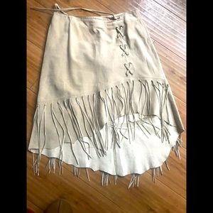Beige Suede fringed skirt size 5 but I’m size 8 so will fit if you are